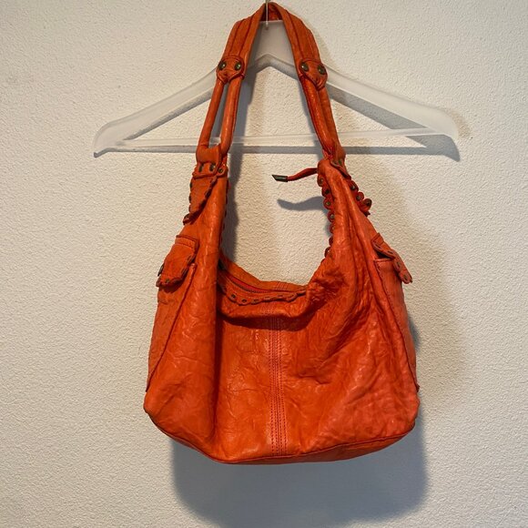 Madi Pelletteria Tomato Red‎ Leather Hobo Bag Made in Italy 18x21 - Picture 2 of 11